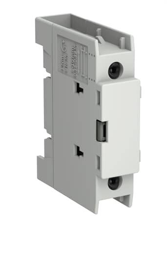Graues Elektroschutzschalter-Modul, shown in einer produktorientierten Seitenansicht auf weißem Hintergrund.