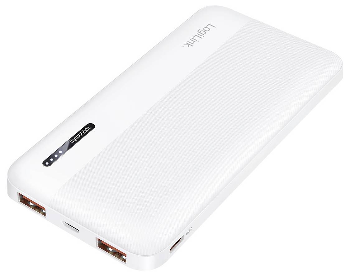 LogiLink PA0372W Powerbank 10000 mAh Fast Charge Li-Ion Weiß Statusanzeige