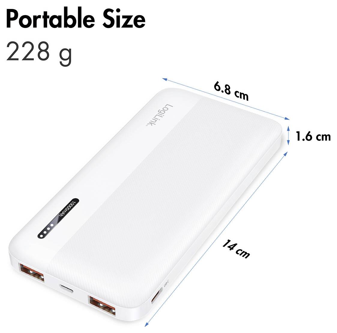 LogiLink PA0372W Powerbank 10000 mAh Fast Charge Li-Ion Weiß Statusanzeige