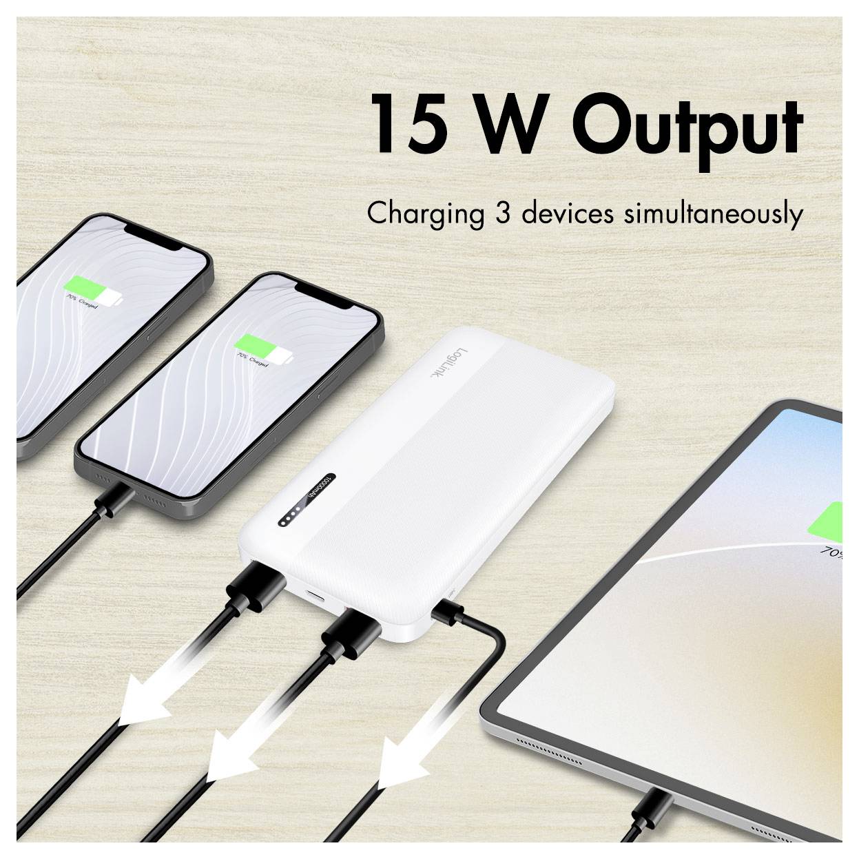 LogiLink PA0372W Powerbank 10000 mAh Fast Charge Li-Ion Weiß Statusanzeige