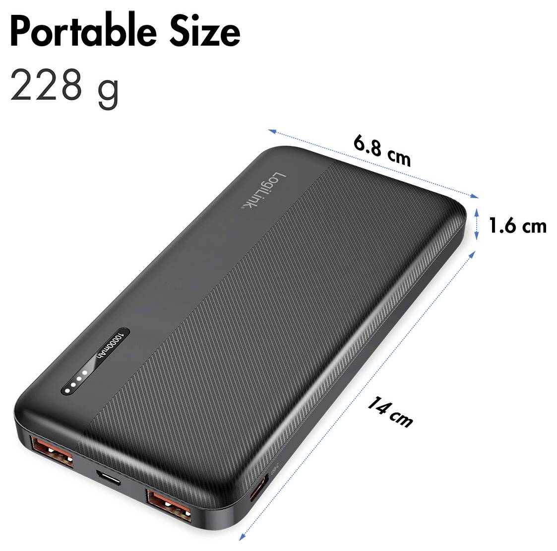 LogiLink PA0372 Powerbank 10000 mAh Fast Charge Li-Ion Schwarz Statusanzeige