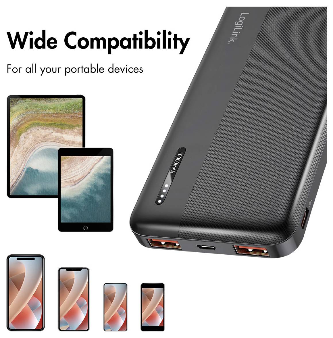 LogiLink PA0372 Powerbank 10000 mAh Fast Charge Li-Ion Schwarz Statusanzeige