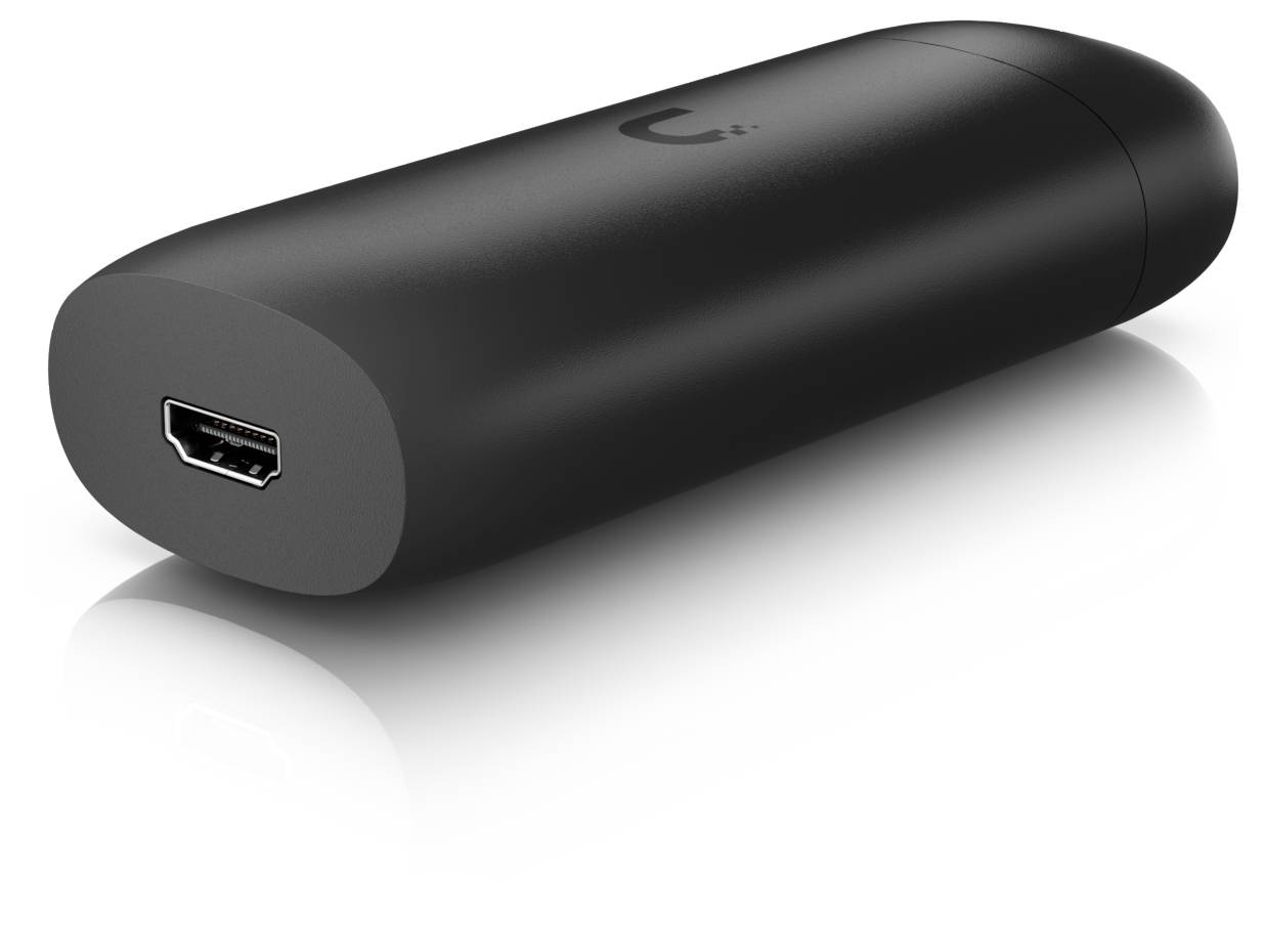 Schwarzes zylindrisches Gerät mit einem USB-C-Anschluss an einem Ende, dargestellt auf weißem Hintergrund.
