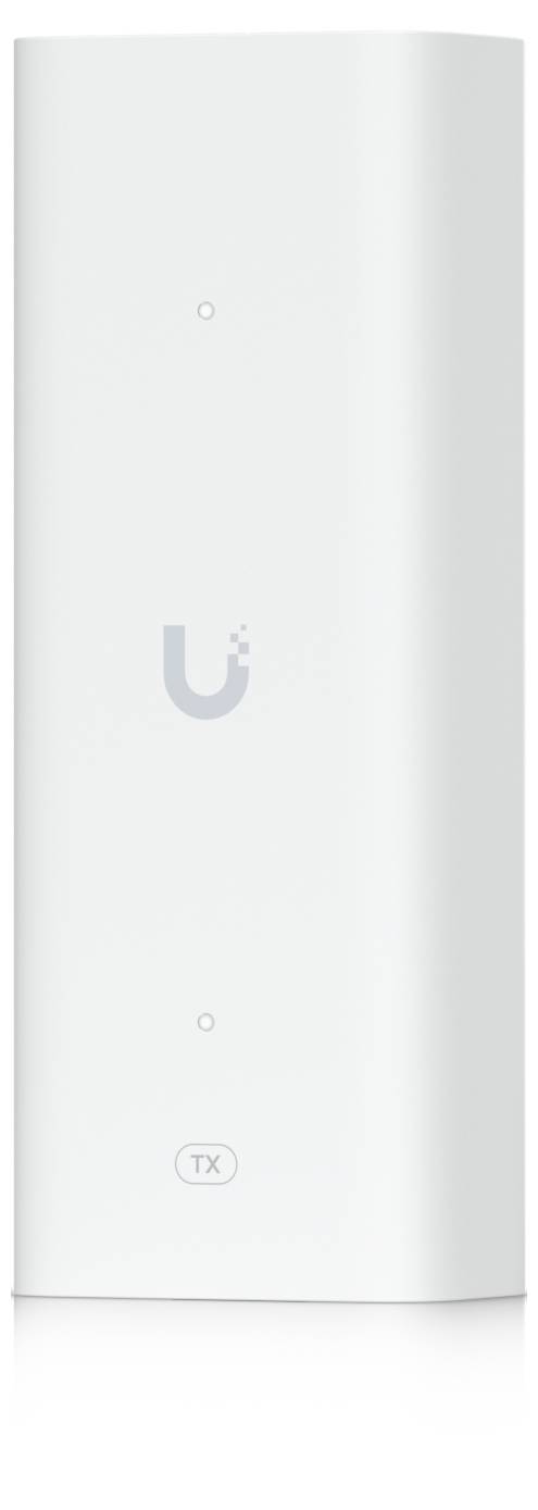 Weißes zylindrisches Smart-Gerät mit zentralem Logo, zwei kleinen Anzeigelampen und einer 