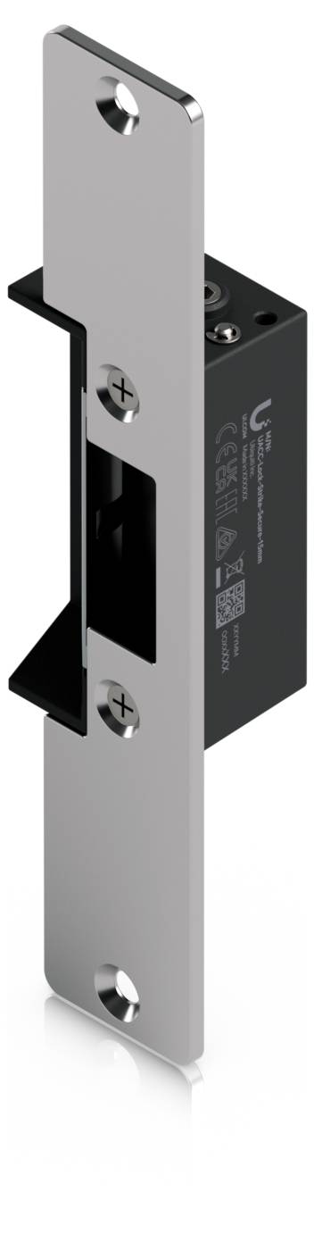 Eine magnetische Türöffnungs-Schließplatte und Verriegelungsanordnung, dargestellt in Silber und Schwarz, wird verwendet, um eine Tür in einem Rahmen zu sichern.