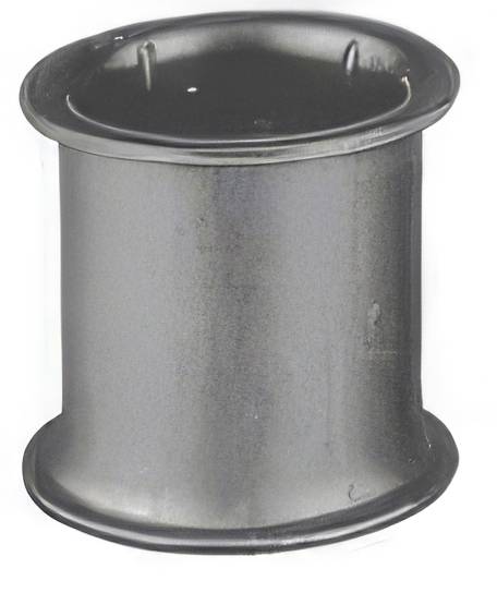 Eine metallisch graue zylindrische Spule oder Bobine mit ausgestelltem Rand, isoliert auf weißem Hintergrund dargestellt.