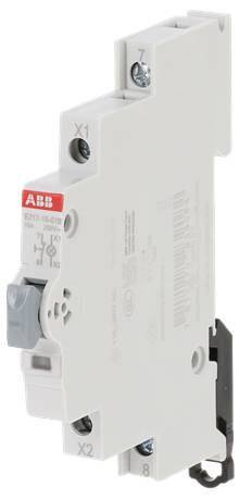 Weiße ABB-Stromkreisunterbrecher-Modul mit grauem Kippschalter und Anschlussmarkierungen X1, X2, 7 und 8.
