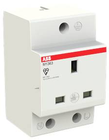 Weißes ABB M11363 Elektromodul/Leistungsschalter mit rotem Streifen und mehreren Anschlussanschlüssen.