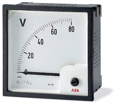 Analoges Voltmeter-Messinstrument mit der Bezeichnung „V