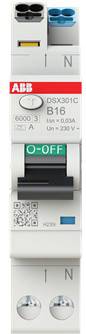 ABB DSX301C B16 Leitungsschutzschalter mit grünem O-AUS-Schalter, Nennstrom 6000 A und 230 V, mit N und QR-Code-Beschriftung.