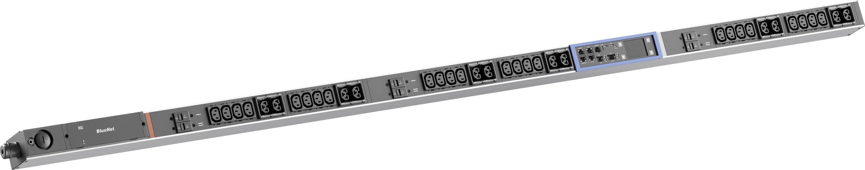 Lange, schrank-montierte Serverfront-Blende, diagonal dargestellt, mit mehreren Laufwerkschächten und Statusanzeigen.