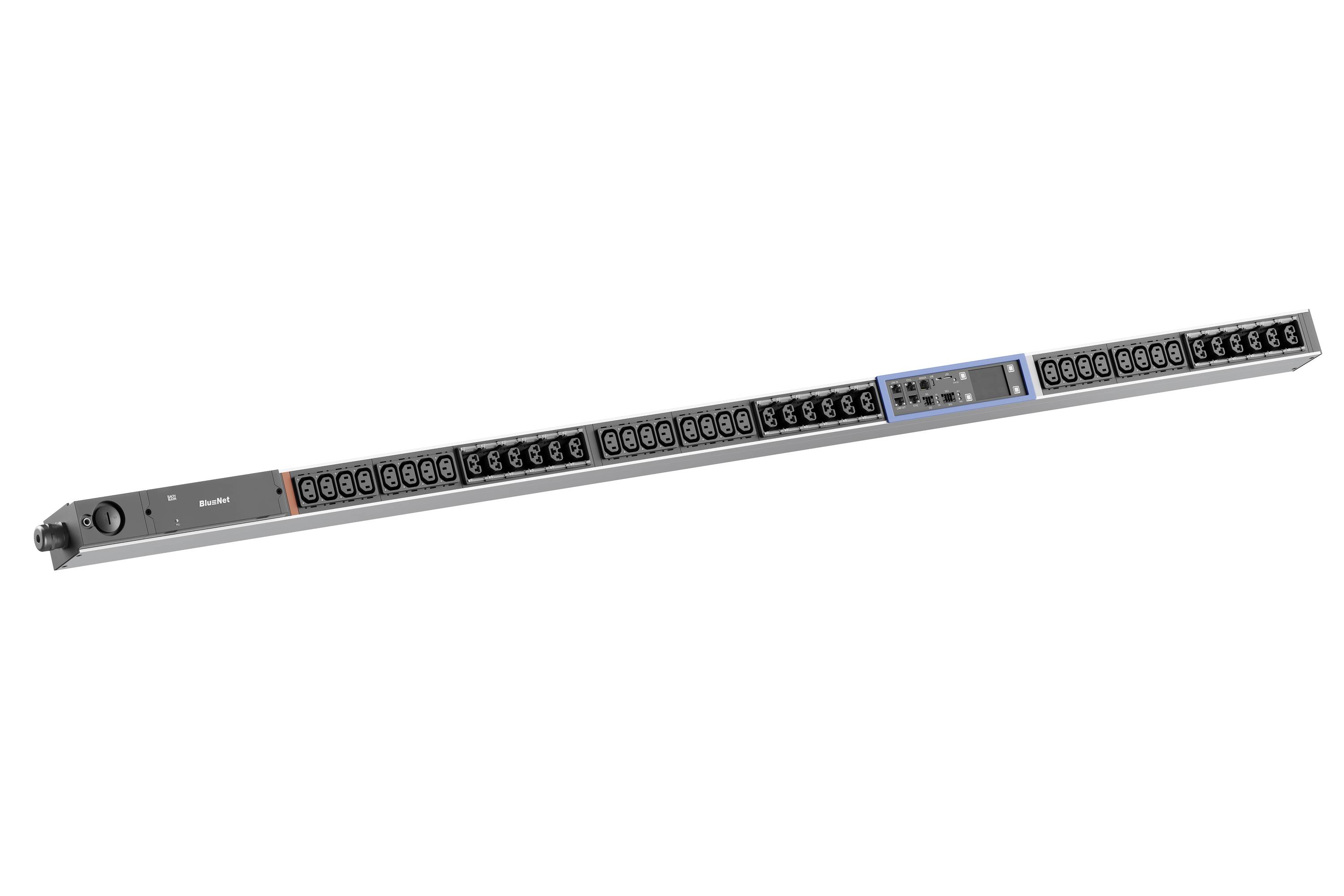 Rack-mounted Stromverteilungseinheit mit mehreren Steckdosen und einer Statusanzeige auf der Frontplatte
