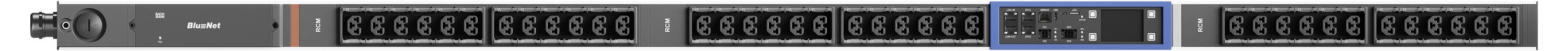 Frontansicht eines Rack-montierten Netzwerk-Switches mit mehreren Ethernet-Ports und Status-LEDs.
