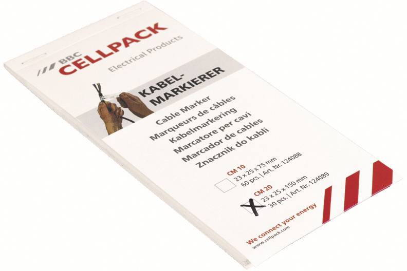 Packung BBC Cellpack Kabelmarkierer, ein weißes Heftchen mit der Aufschrift „KABEL MARKIERER