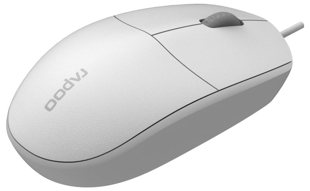Weiße kabelgebundene Computermaus mit Scrollrad und Lenovo-Logo, auf einfachem Hintergrund dargestellt.