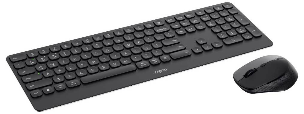 Drahtloses Tastatur- und Mausset in Schwarz, gezeigt auf weißem Hintergrund.