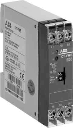 ABB CT-VME Industrierelaismodul mit Schraubklemmen und einem Fronteinstellregler, dargestellt in einem kompakten grauen Gehäuse.