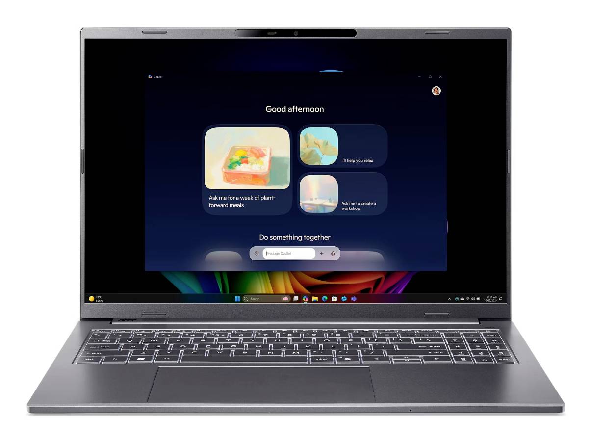 Ein Laptop, der einen Startbildschirm eines KI-Assistenten anzeigt, mit „Guten Nachmittag