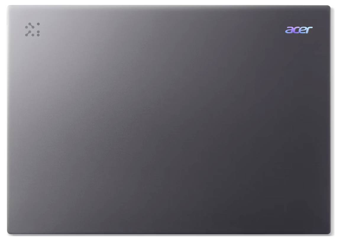 Zugeklappter dunkelgrauer Acer-Laptop von oben gesehen mit dem Logo in der oberen rechten Ecke.