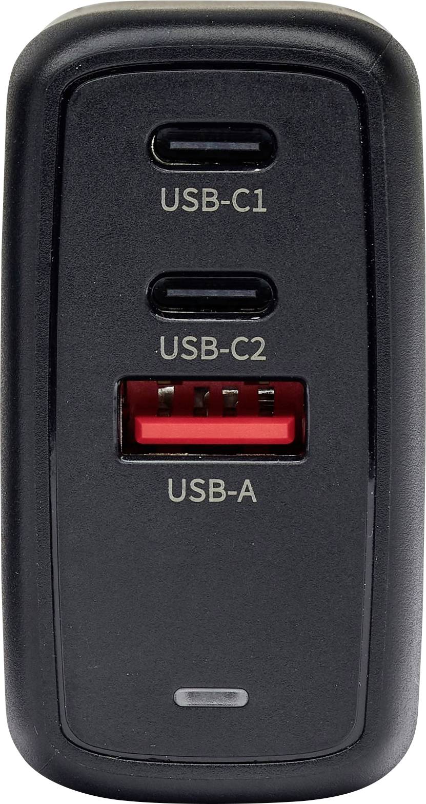 USB-Ladegerät mit zwei USB-C-Anschlüssen mit den Bezeichnungen „USB-C1