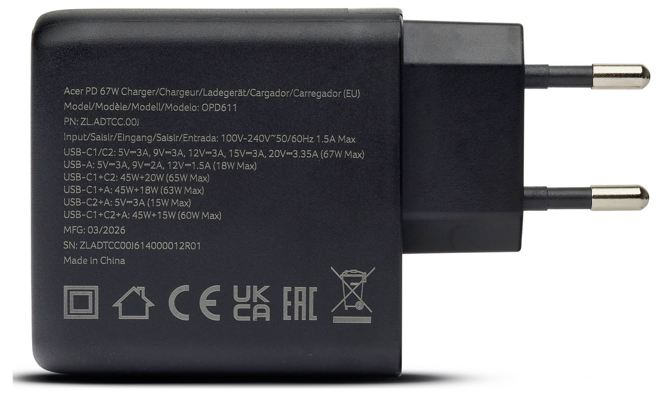 Acer USB Ladegerät 100W USB PD Schwarz GaN