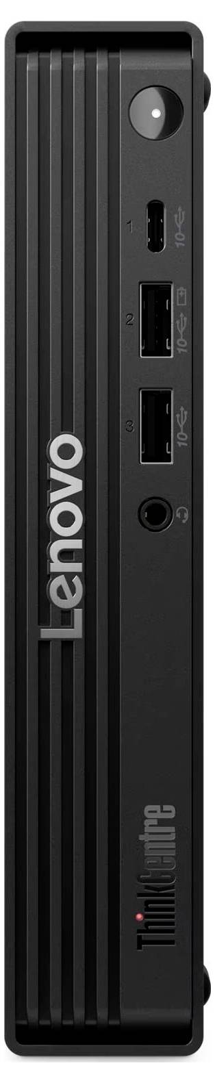 Lenovo ThinkCentre Tiny Desktop-Frontblende mit Powertaste, zwei USB-Anschlüssen und Audiobuchse.