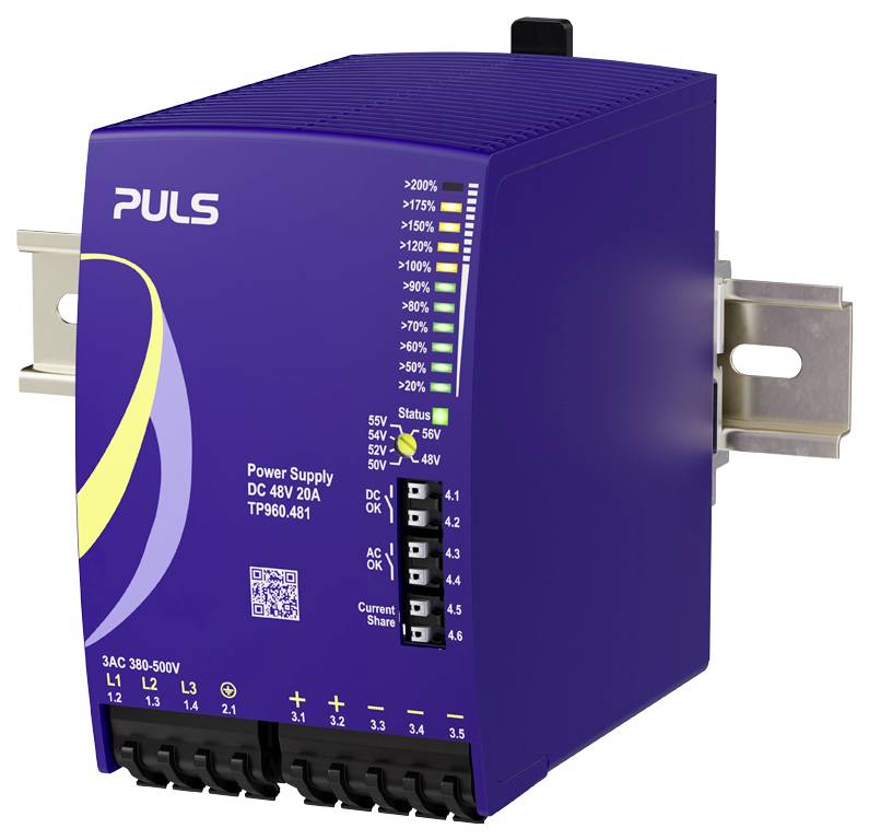 Violettes PULS Industrie-Stromversorgungsmodul mit der Bezeichnung „Power Supply DC 48V 20A TP960.481