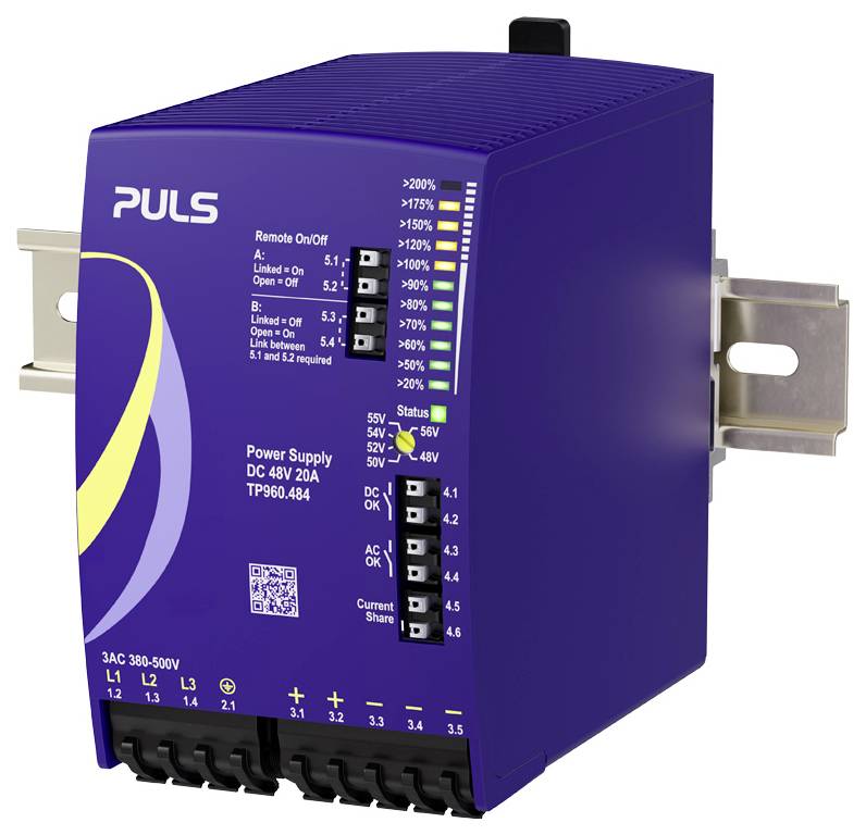 Lila PULS-Stromversorgungsmodul mit der Bezeichnung „Power Supply DC 48V 20A TP960.484