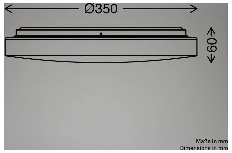 Technische Seitenansicht einer runden flachen Leuchte mit Durchmesserbezeichnung 'Ø350' mm und Höhe '60' mm.