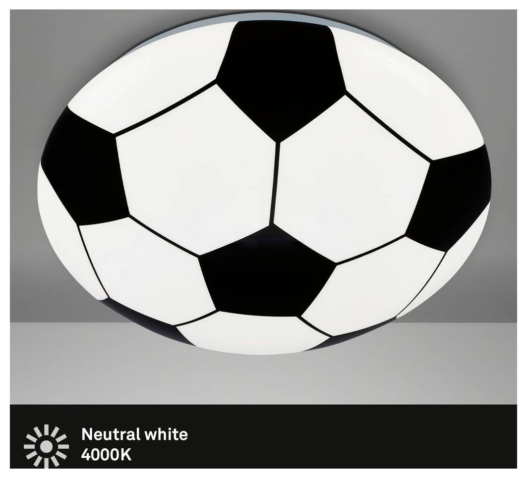 Fußball auf grauem Hintergrund, beschriftet mit „Neutral weiß 4000K