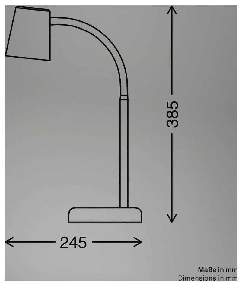 Technische Zeichnung einer Lampe mit Abmessungen: 385 mm hoch und 245 mm breit, beschriftet in Millimetern.