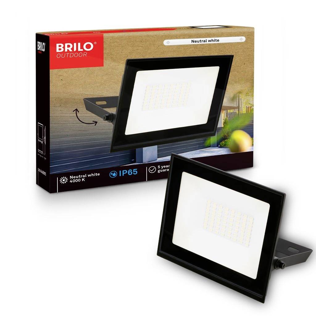 Brilo Outdoor verstellbare LED-Flutlichtleuchte in Box und Befestigung, gekennzeichnet mit 