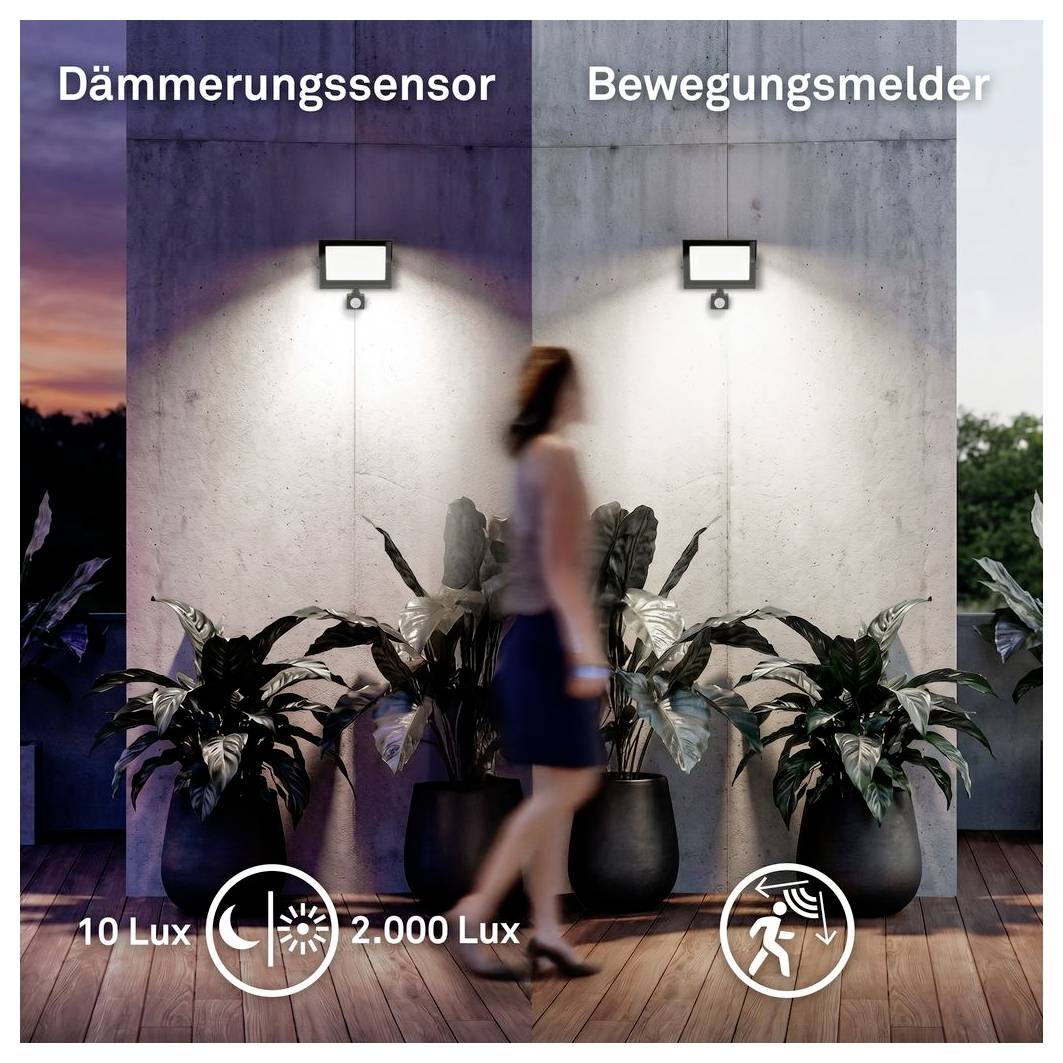 Vergleichsgrafik von zwei Außenleuchten: „Dämmerungssensor