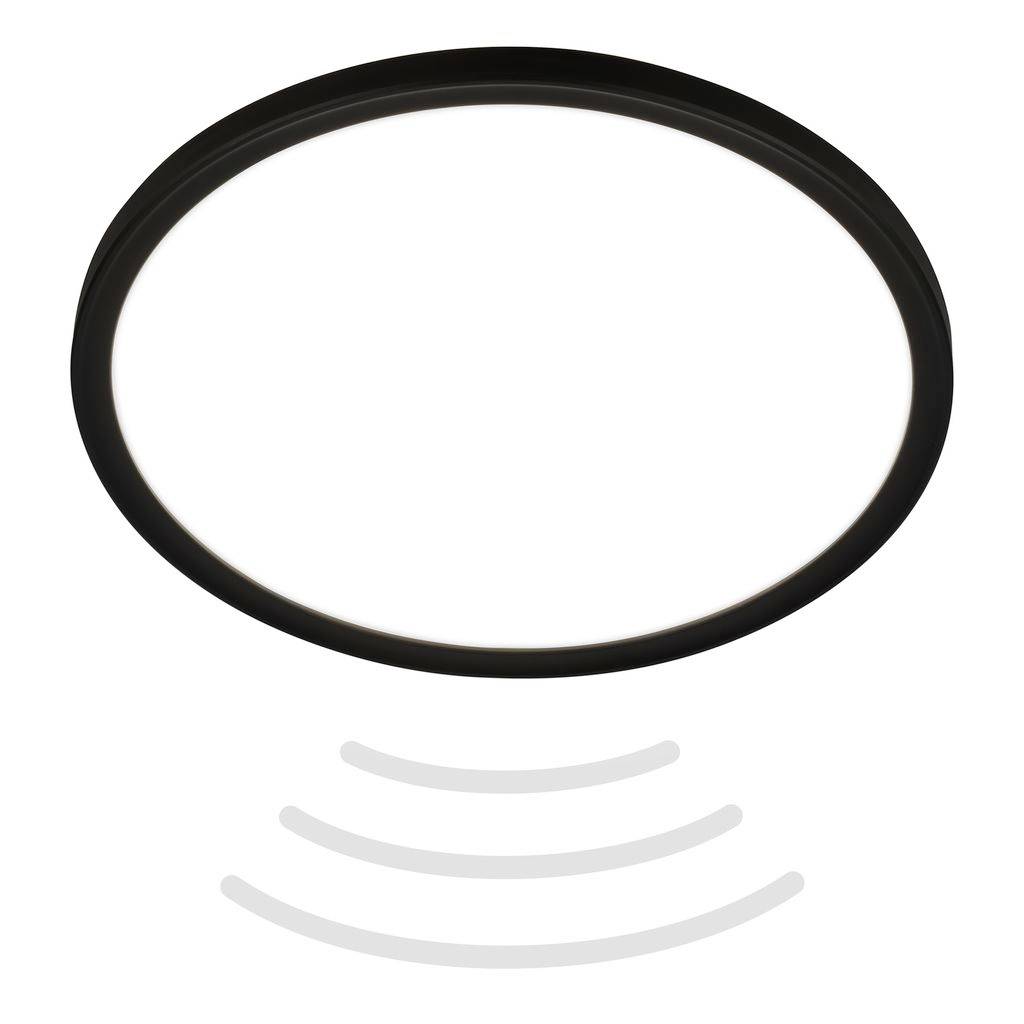 Schwarzer ovaler Ring mit drei hellgrauen gekrümmten Linien darunter, die Vibration oder Signalwellen suggerieren.