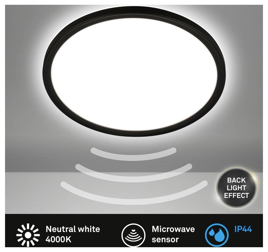Runde schwarze LED-Deckenleuchte mit „Rücklichteffekt