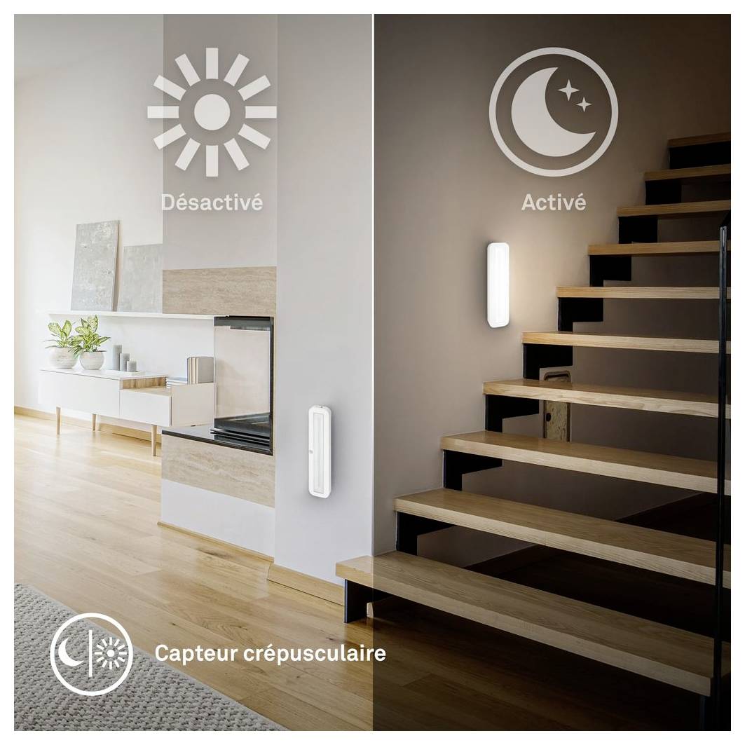 Geteilte Ansicht eines Treppensensors: links 