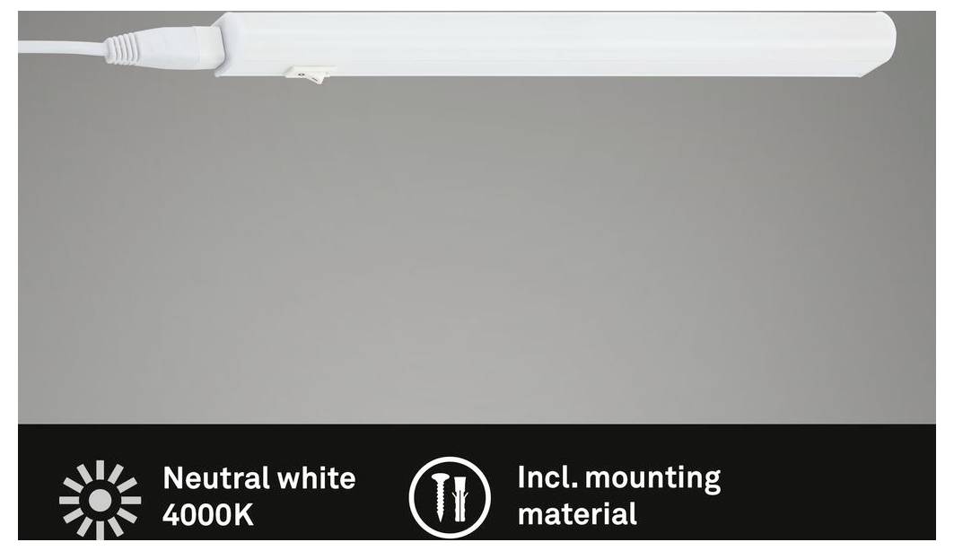 Weiße LED-Röhrenleuchte mit Montagematerial; mit der Aufschrift „Neutralweiß 4000K