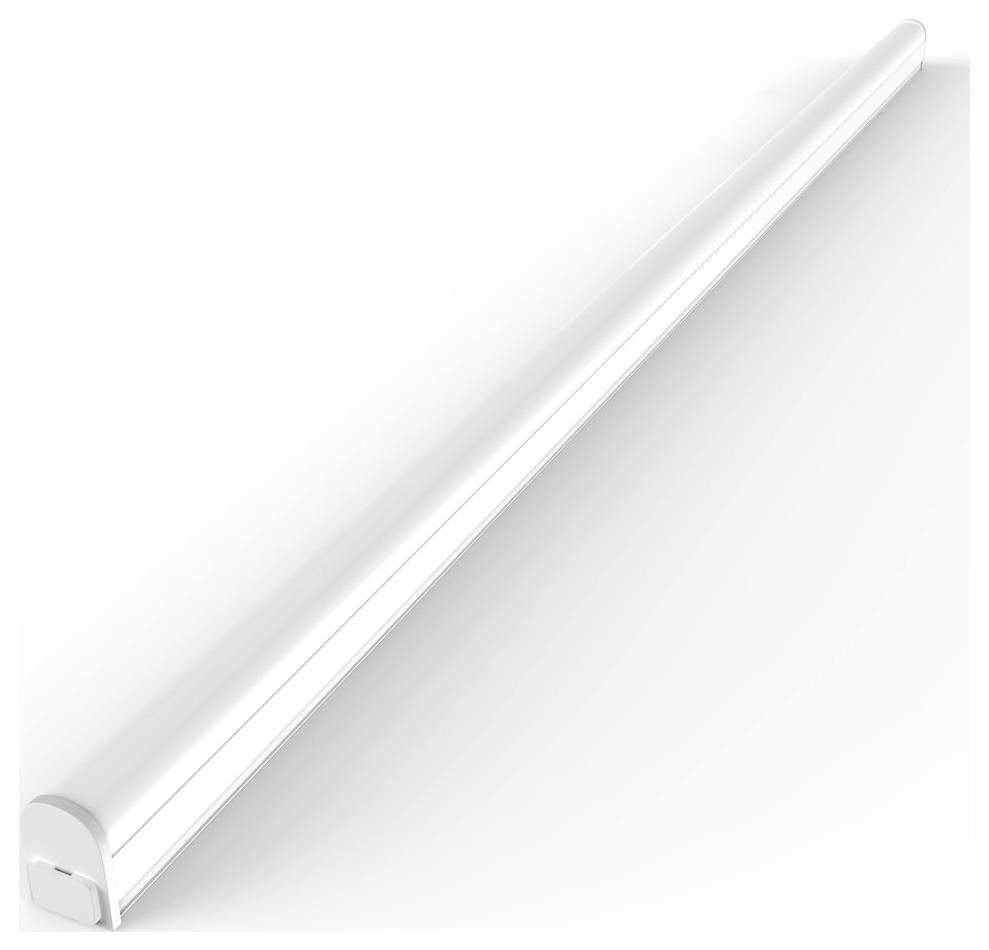 Langes weißes LED-Streifenlicht-Leuchten-System, diagonal auf weißem Hintergrund dargestellt.