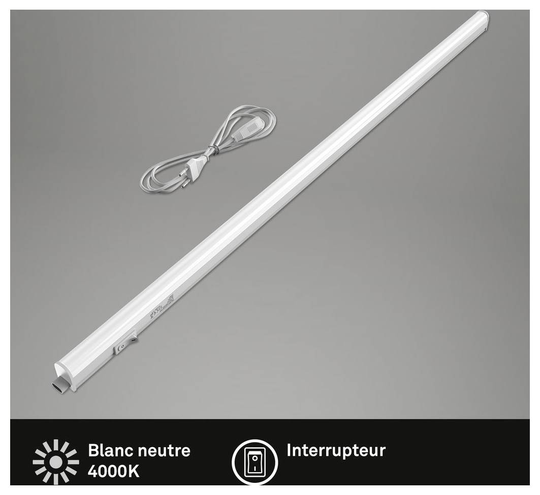 Weiße LED-Lichtleiste mit Stromkabel; beschriftet mit „Blanc neutre 4000K