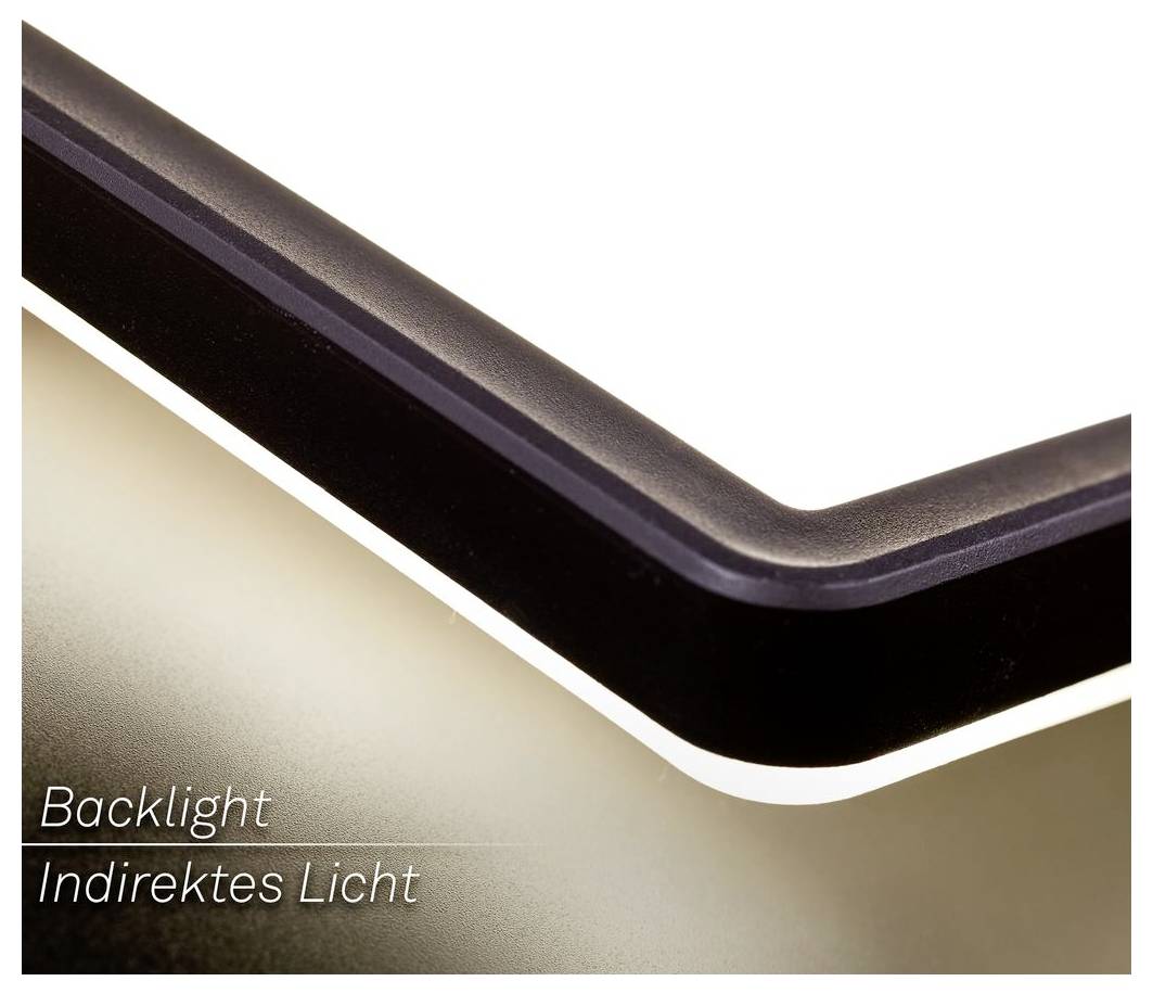 Nahaufnahme einer gekrümmten Bildschirmkante mit leuchtender Hintergrundbeleuchtung; beschriftet mit „Backlight