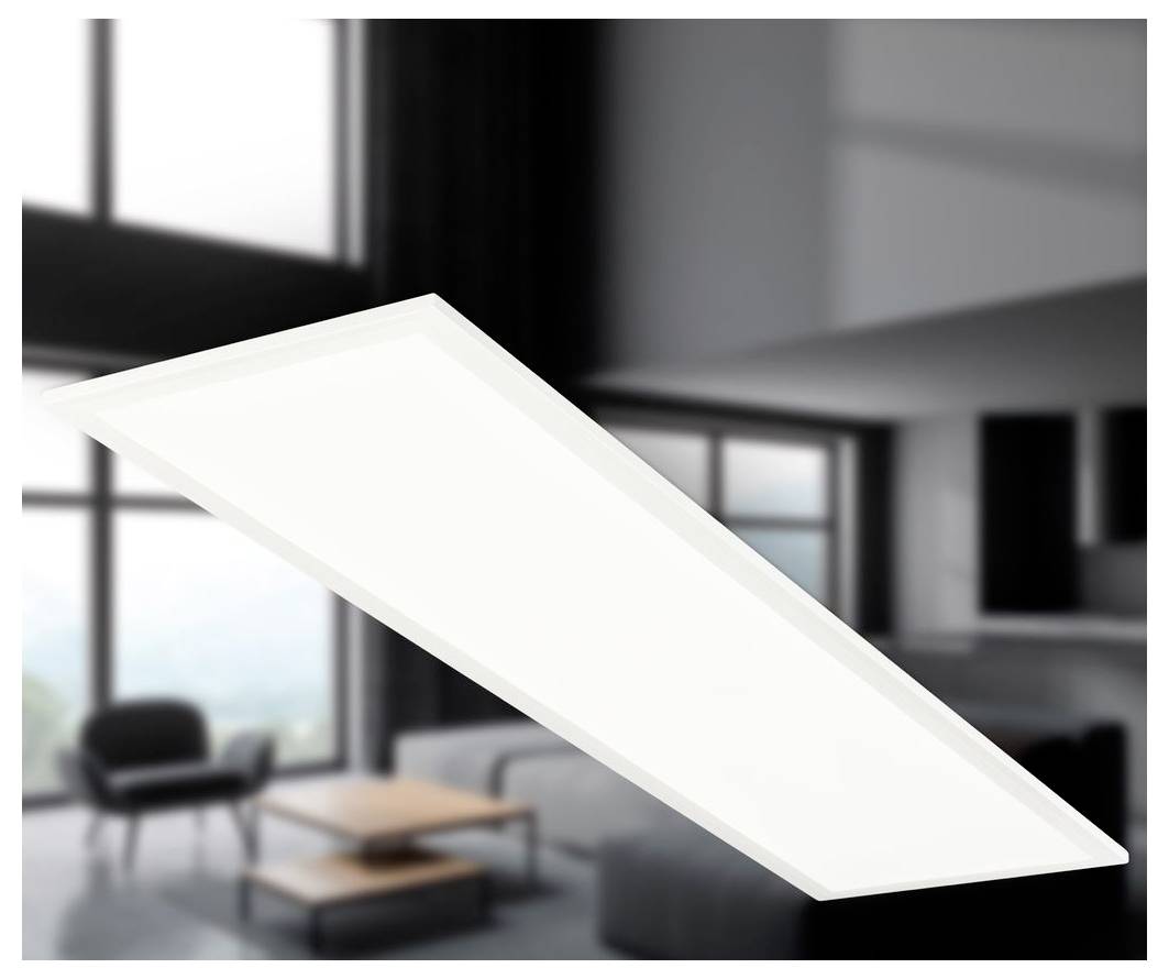 Ein versenktes rechteckiges LED-Deckenflächenlicht, das in strahlendem Weiß in einem modernen Rauminneren leuchtet.