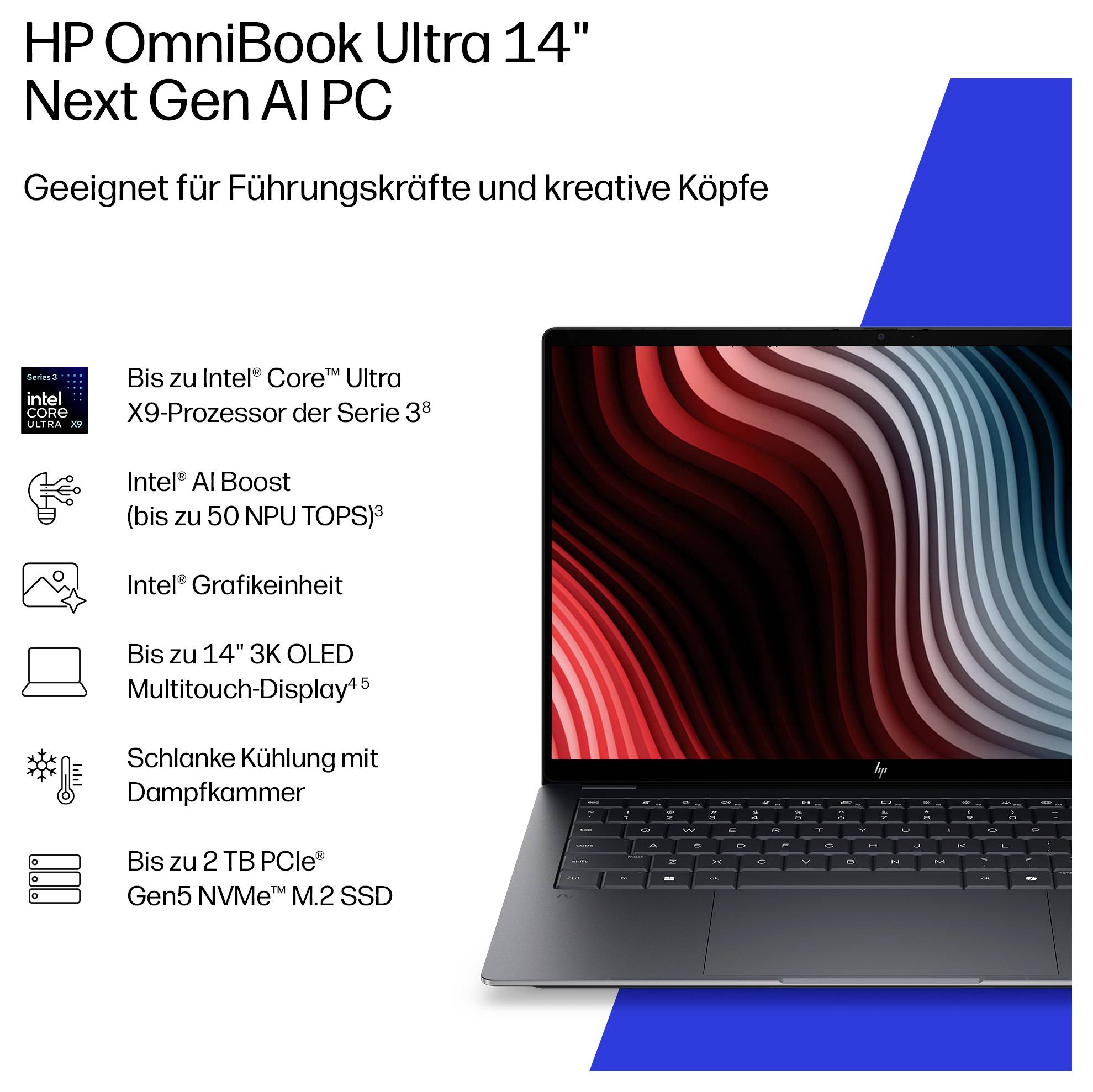 HP Notebook 35.6cm (14 Zoll) 3K 356H 16GB RAM 1TB SSD Deutsch, QWERTZ Intel Intel-Grafik DH9A0EA