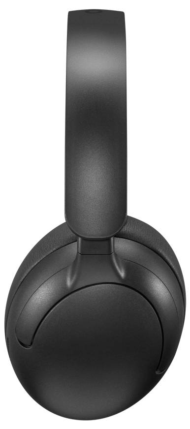 Schwarze Over-Ear-Kopfhörer in Vorderansicht auf weißem Hintergrund.