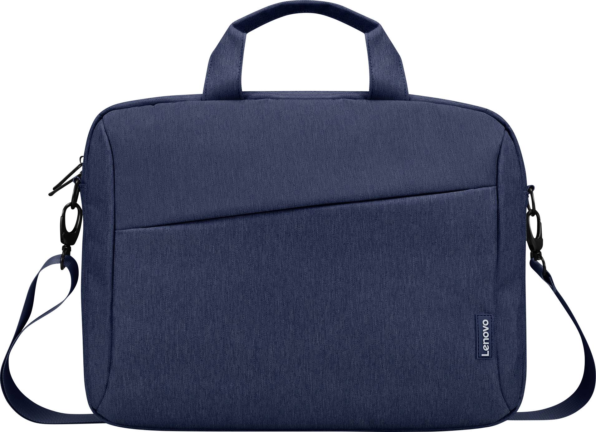 Marineblauer Lenovo-Laptop-Schutzbeutel mit Griff oben und Schultergurt, gezeigt auf weißem Hintergrund.