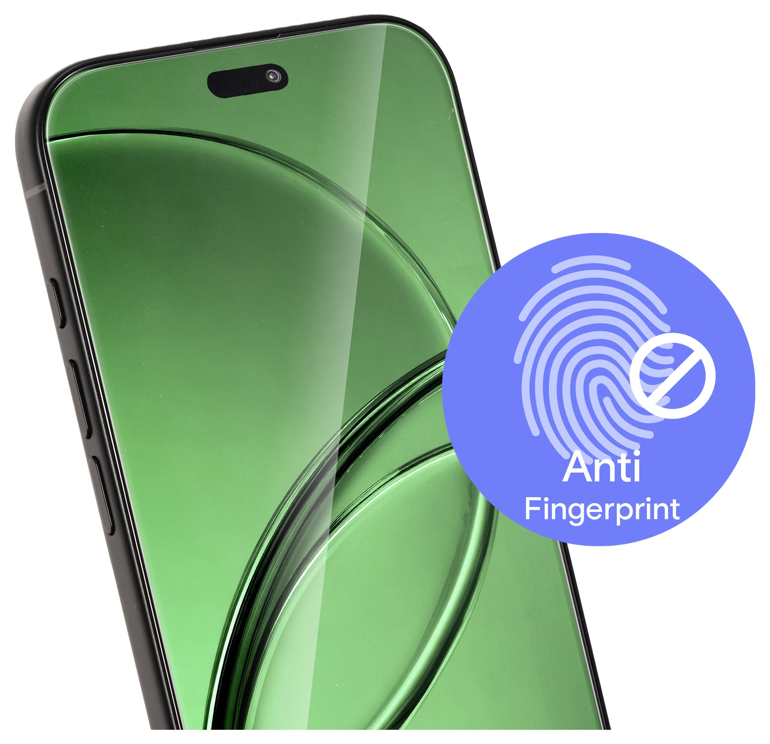 Grünes Smartphone mit glänzendem Display neben einem Symbol 