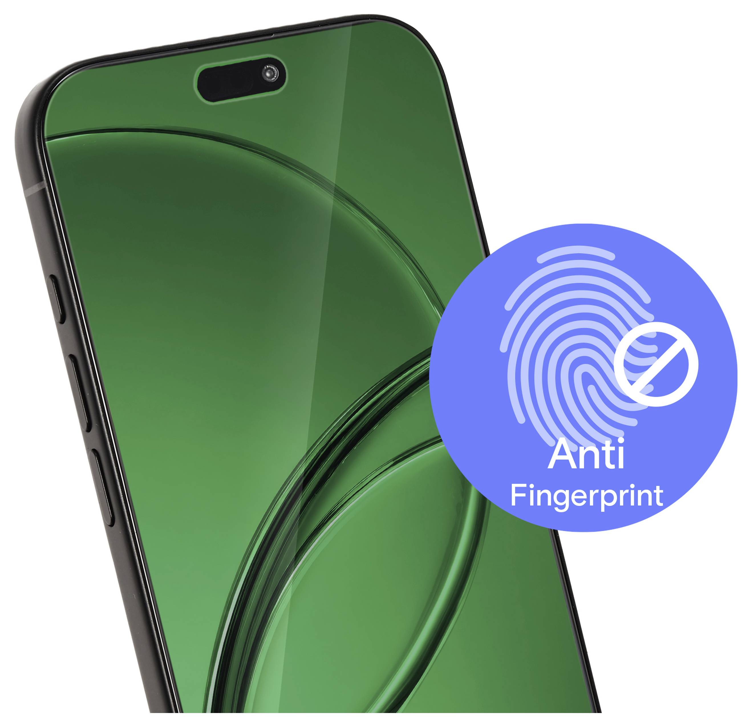 Grünes Smartphone-Display mit einem „Anti-Fingerabdruck