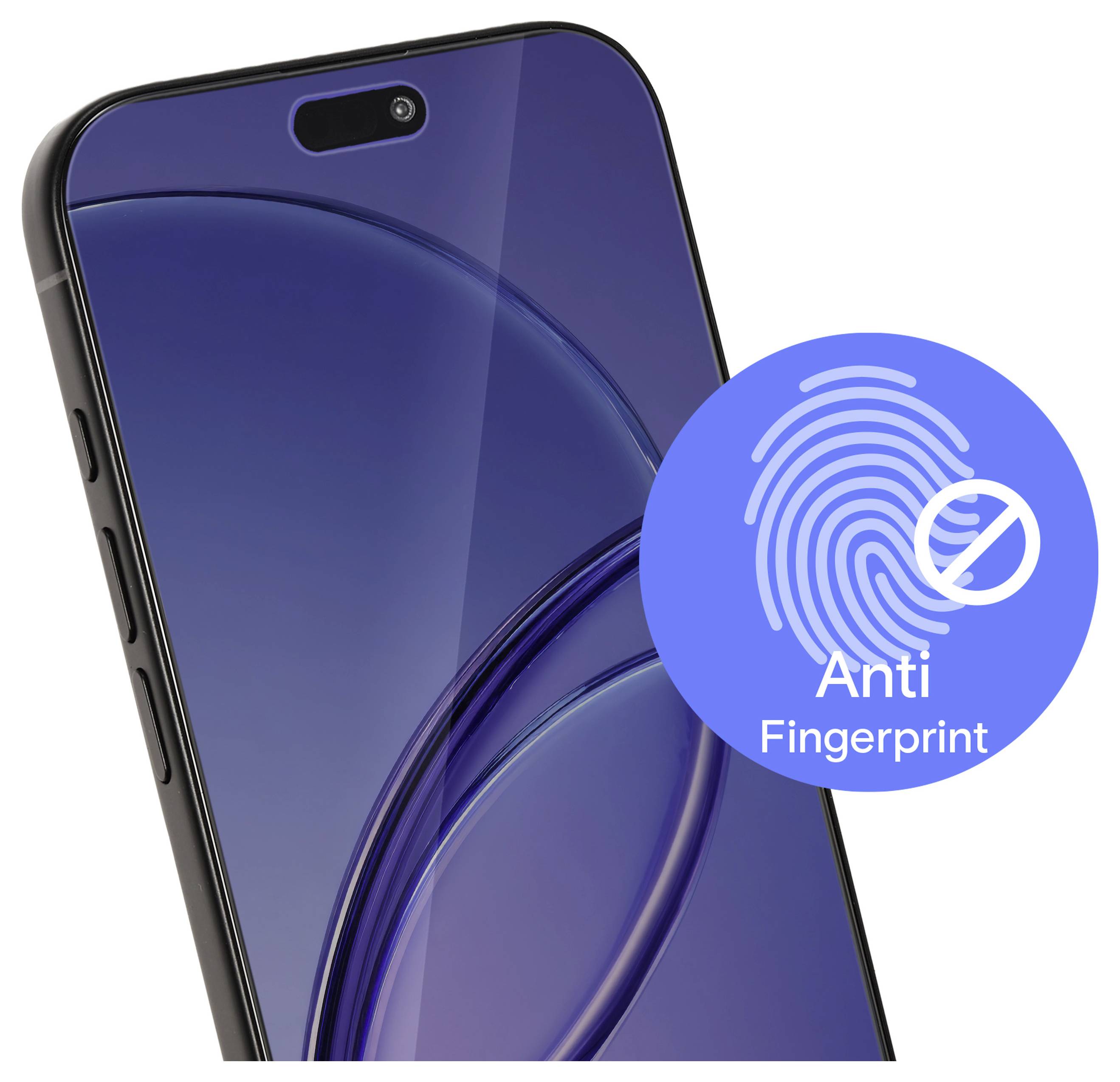 Blauer Smartphone-Displayschutz oder -hülle mit dem Badge 