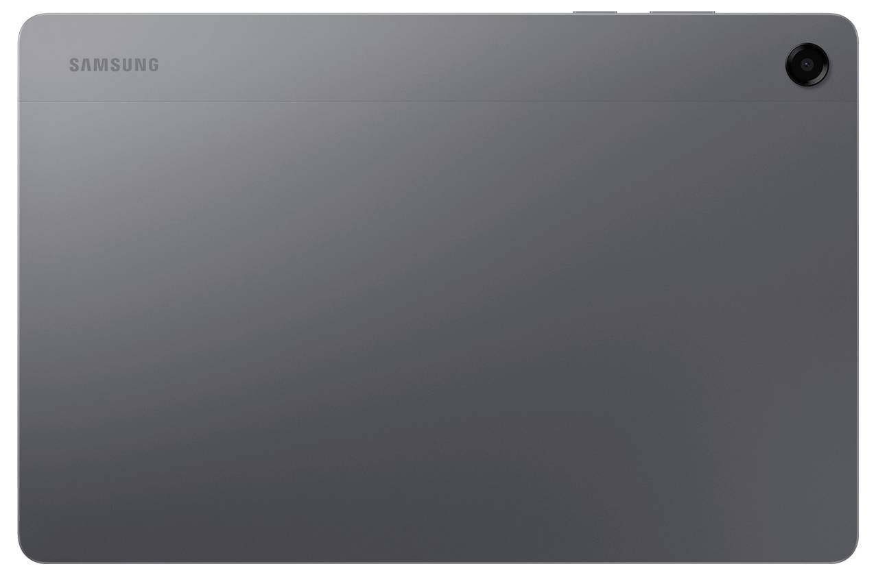 Rückseite eines grauen Samsung-Tablets mit einer einzelnen rückseitigen Kamera in der oberen rechten Ecke.