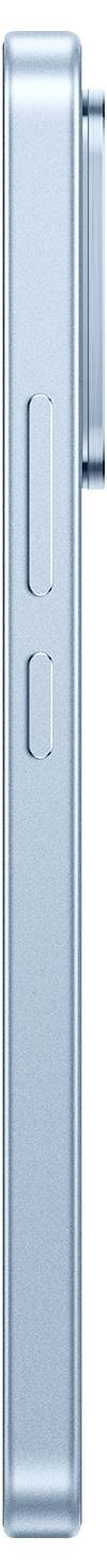 Ein hellblaues Smartphone in Seitenansicht, das die Lautstärkeregler und den Seitenschalter an der linken Kante zeigt.