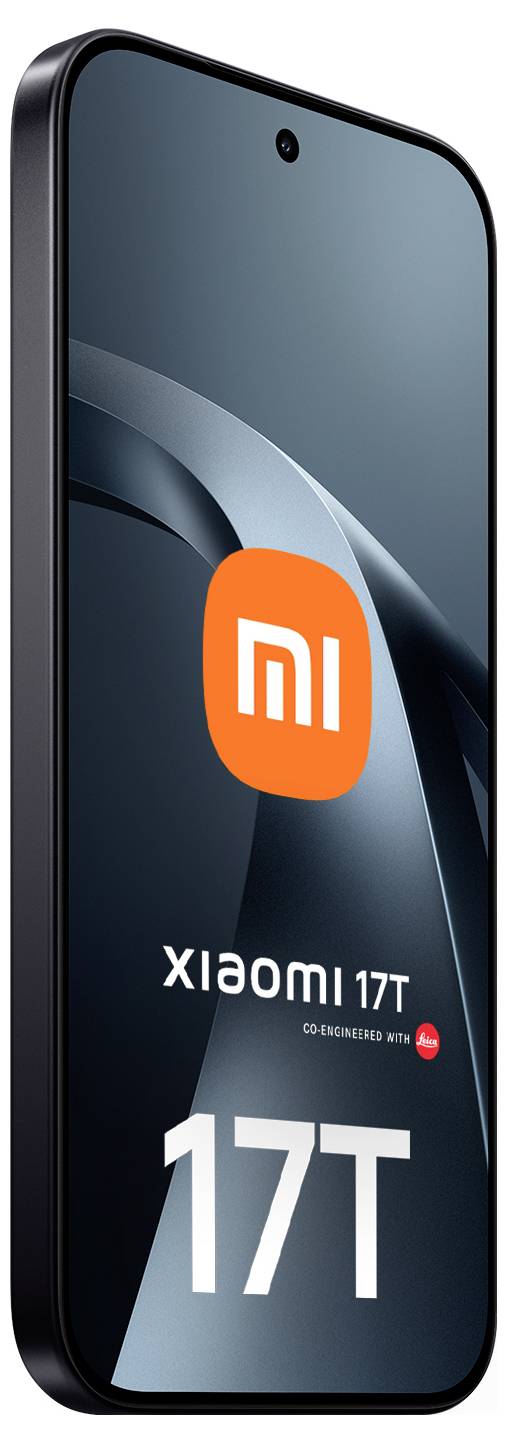Xiaomi 17T Smartphone in Vorderansicht mit dunklem Bildschirm, orangenem 